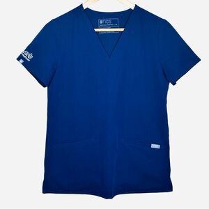 🩷Figs Scrubs top Navy Blue size XS Aya Healthcare printed women